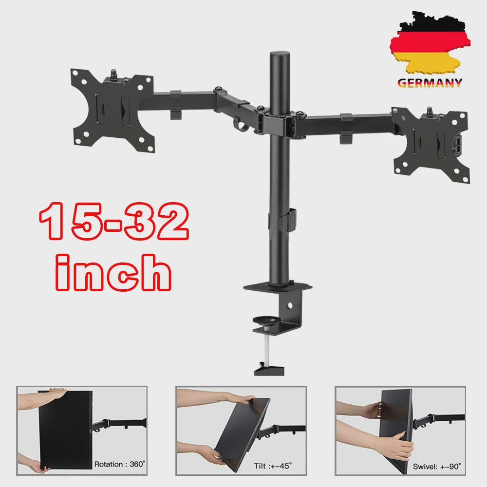 Dubbele Monitor Arm Stand met Gasveer - Verstelbaar voor 15-32 Inch Schermen, 16KG per Arm