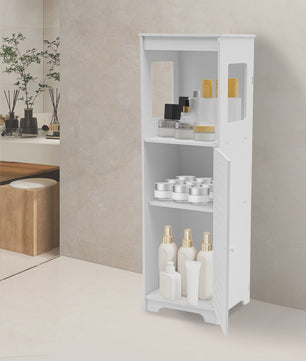 Witte Badkamer Opbergkast met Deur en Plank - PVC Toiletmeubel 28x25x90cm