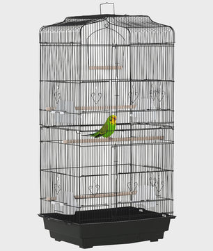 Ruime Vogelkooi Viary Zwart - 46,5x92 cm - Inclusief Voederbakjes, Zitstokken & Uitschuifbare Lade