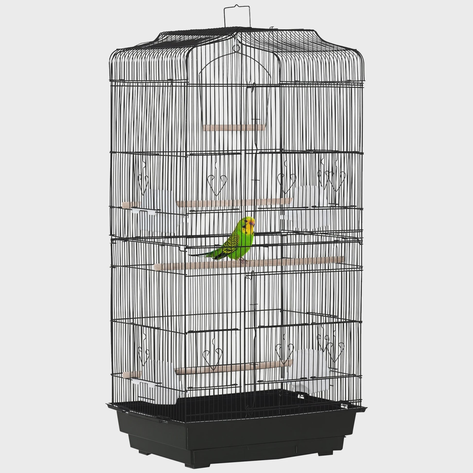 Ruime Vogelkooi Viary Zwart - 46,5x92 cm - Inclusief Voederbakjes, Zitstokken & Uitschuifbare Lade