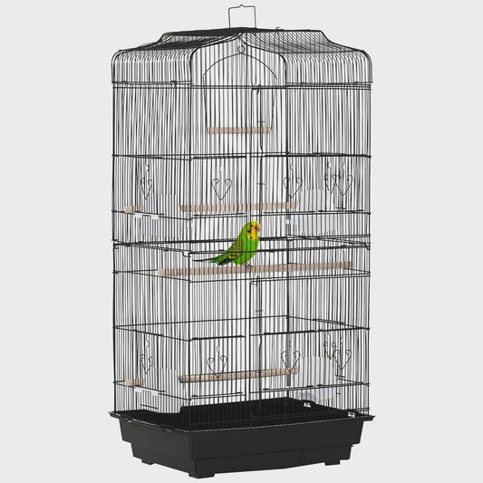 Ruime Vogelkooi Viary Zwart - 46,5x92 cm - Inclusief Voederbakjes, Zitstokken & Uitschuifbare Lade