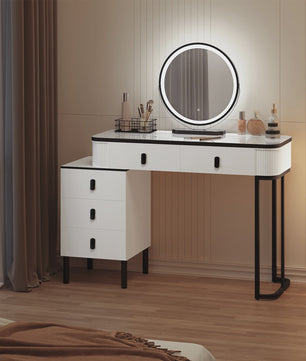 Moderne Kaptafel met LED Verlichting, Verstelbare Spiegel en Ruime Opbergruimte