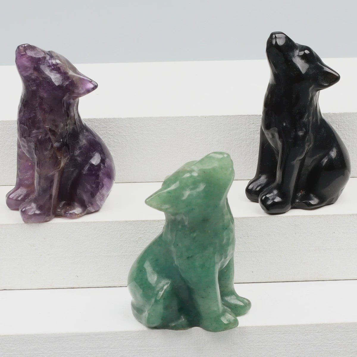 Kristallen Wolf Beeldje - Natuursteen Energie Steen Decoratie