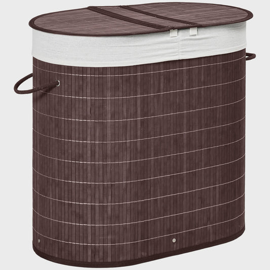 Homcom Bamboe Wasbox met Deksel en 2 Compartimenten - 100L