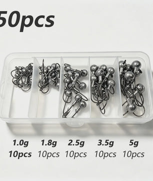 50-delige Set Jig Kop Haken voor Vissen | Diverse Gewichten (1g-5g)