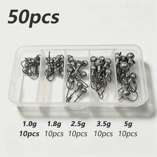50-delige Set Jig Kop Haken voor Vissen | Diverse Gewichten (1g-5g)