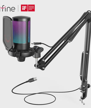 FIFINE A6T Gaming USB Microfoon Set met Arm Stand, RGB & Mute Functie