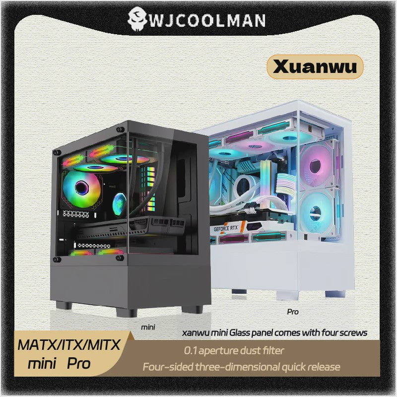 WJCOOLMAN Xuanwu Mini/Pro PC Behuizing - M-ATX/ITX, 270° Panoramisch Uitzicht