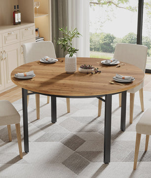 Ronde Eettafel 118cm - Rustiek Bruin & Zwart - Farmhouse Keukentafel met Metalen Poten