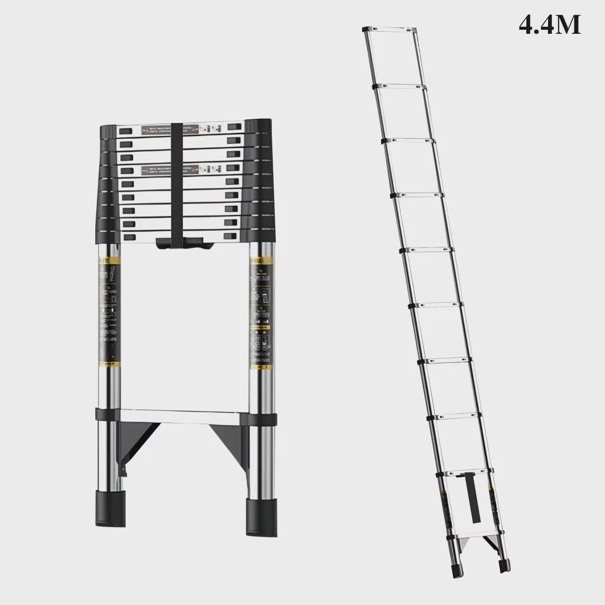 2.6M-6.3M Telescopische Ladder van Roestvrij Staal met Afneembare Haken & Stabilisator Bar - EN131 Gecertificeerd, 150kg Max