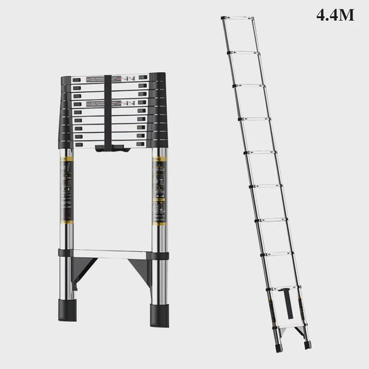 2.6M-6.3M Telescopische Ladder van Roestvrij Staal met Afneembare Haken & Stabilisator Bar - EN131 Gecertificeerd, 150kg Max