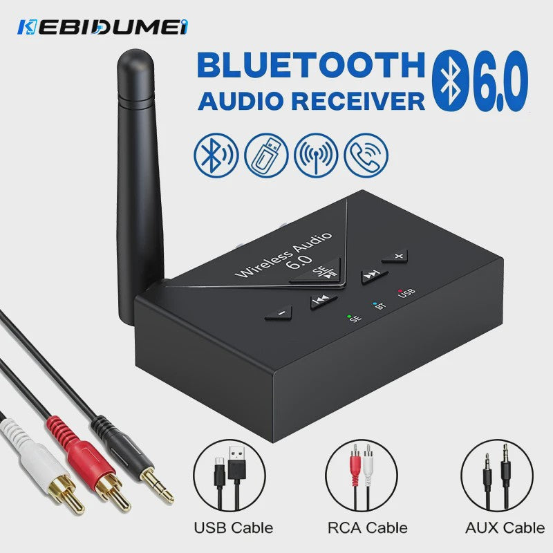 Draadloze Bluetooth 6.0 Audio Ontvanger met AUX, RCA & USB - HIFI Stereo voor Auto en Speaker