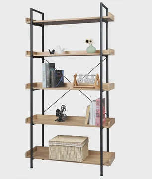 Stijlvolle 5-Laags Boekenkast met Metalen Frame - Open Opbergrek voor Woonkamer, Keuken of Badkamer