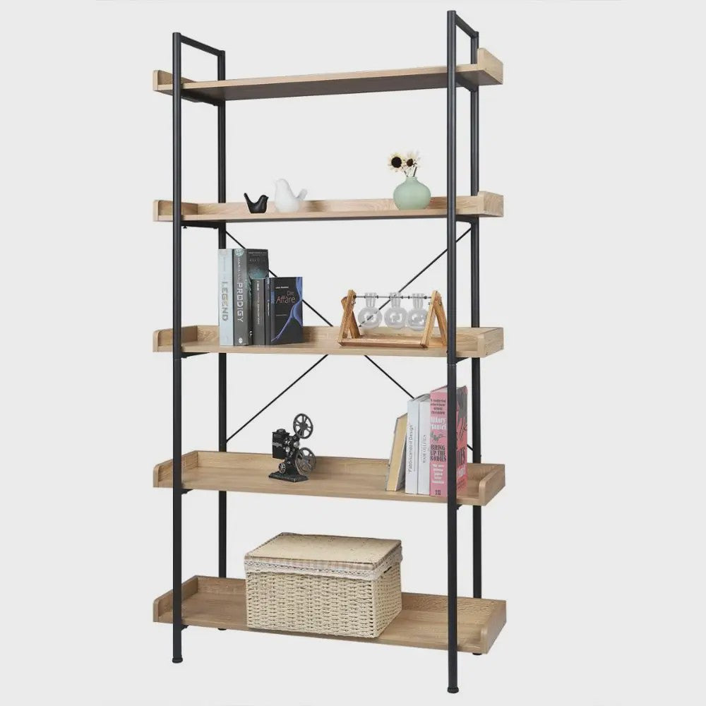 Stijlvolle 5-Laags Boekenkast met Metalen Frame - Open Opbergrek voor Woonkamer, Keuken of Badkamer