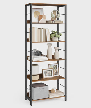 VASAGLE Hoge Boekenkast met 6 Planken - Stijlvolle Opbergkast met Metalen Frame