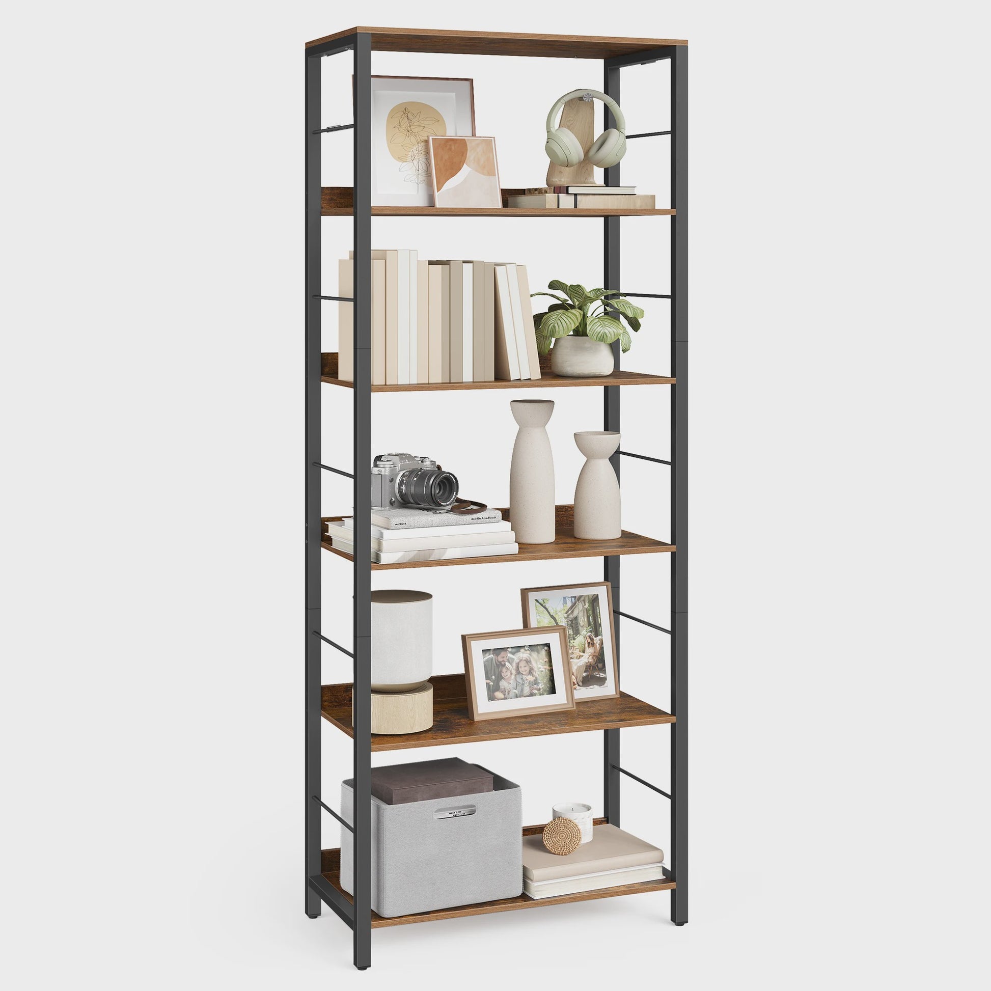 VASAGLE Hoge Boekenkast met 6 Planken - Stijlvolle Opbergkast met Metalen Frame