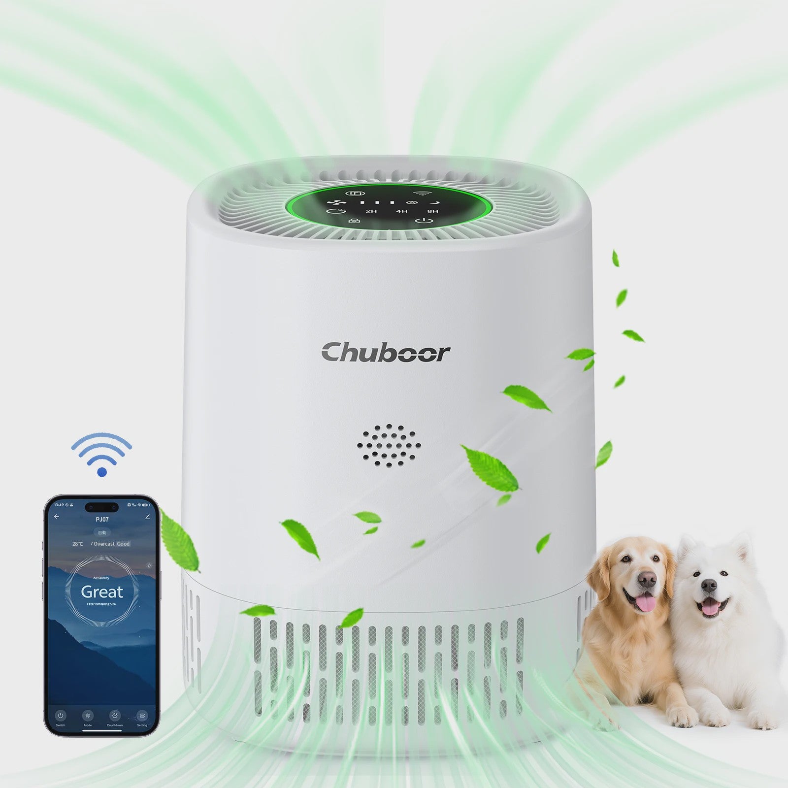Chuboor Luchtreiniger H13 HEPA met WiFi & App Bediening - Stil & Compact voor Ruimtes tot 20m²