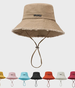 Zomerse Denim Fisherman Hat met Grote Rand en Koord - UV Bescherming voor Dames & Heren