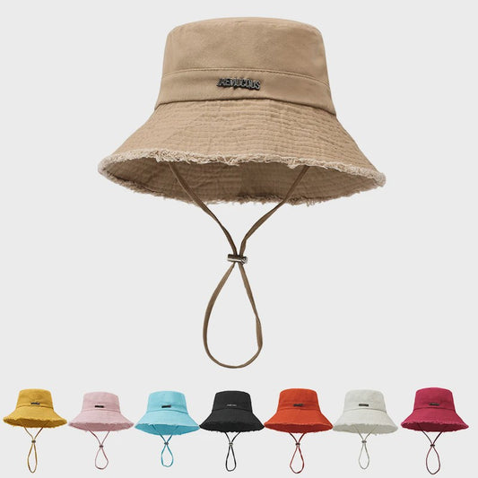 Zomerse Denim Fisherman Hat met Grote Rand en Koord - UV Bescherming voor Dames & Heren
