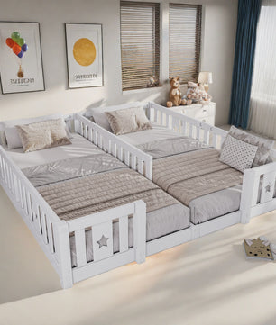 Houten Kinder Vloerbed 90x200cm met Zijhek - Veilig en Sfeervol Slapen voor 2 Kinderen