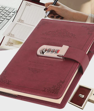 A5 PU Leder Dagboek met Cijferslot - Rood Vintage Notitieboek voor Geheimen & Cadeaus