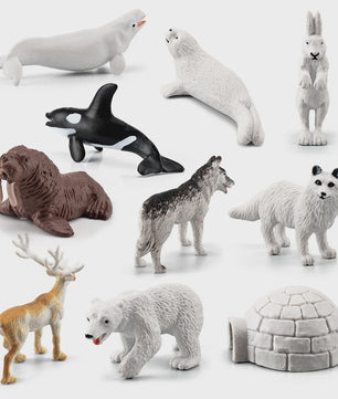 Set van 10 Arctische Dieren Figuren - Realistische Poolbeer, Zeehond, Walrus & Meer