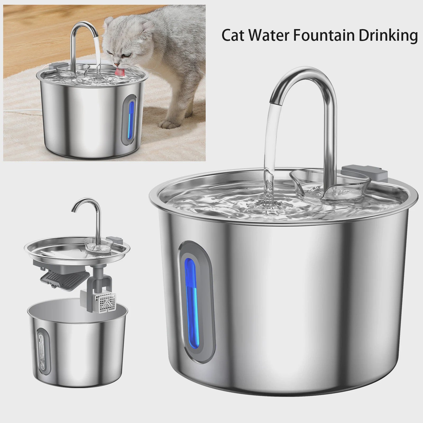RVS Katten Drinkfontein 2.2L - Vaatwasserbestendig & Stille Pomp
