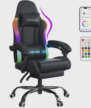 GTPLAYER Ergonomische Gaming & Kantoorstoel met LED Verlichting, Massagefunctie en Opbergvak