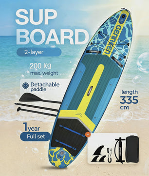GENREEN Ultra-Licht Opblaasbaar SUP Board 335cm - 200kg Capaciteit - Complete Set