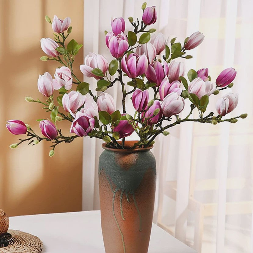 Zijden Magnolia Boeket - Kunstbloemen voor Bruiloft, Decoratie & DIY