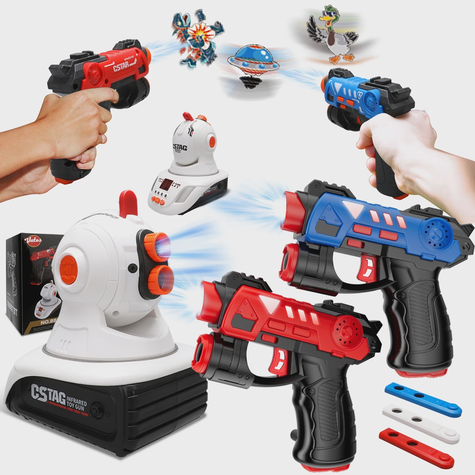 CSTAG Laser Tag Projector Spel: Interactieve Jacht op UFO's, Eenden & Dino's