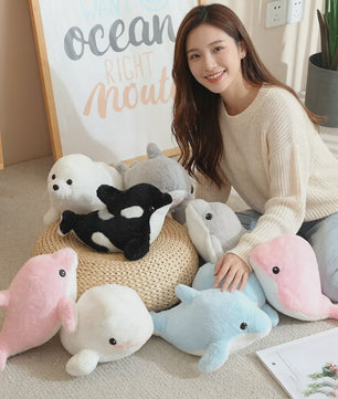 Kawaii Pluche Dieren Knuffels: Walvis, Dolfijn, Haai & Zeehond - 28cm