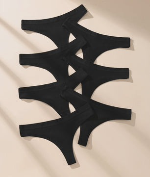 7-Delige Dames Katoen Strings Set - Zwart, Gestreept & Zacht - Comfortabele Tanga Ondergoed