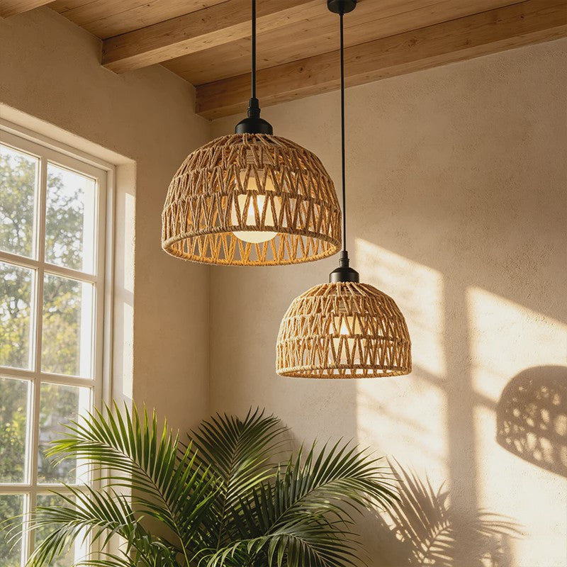 Hanglamp Gevlochten Hennep Touw met E27 Fitting - 1.2m Verstelbaar - Sfeervolle Decoratie