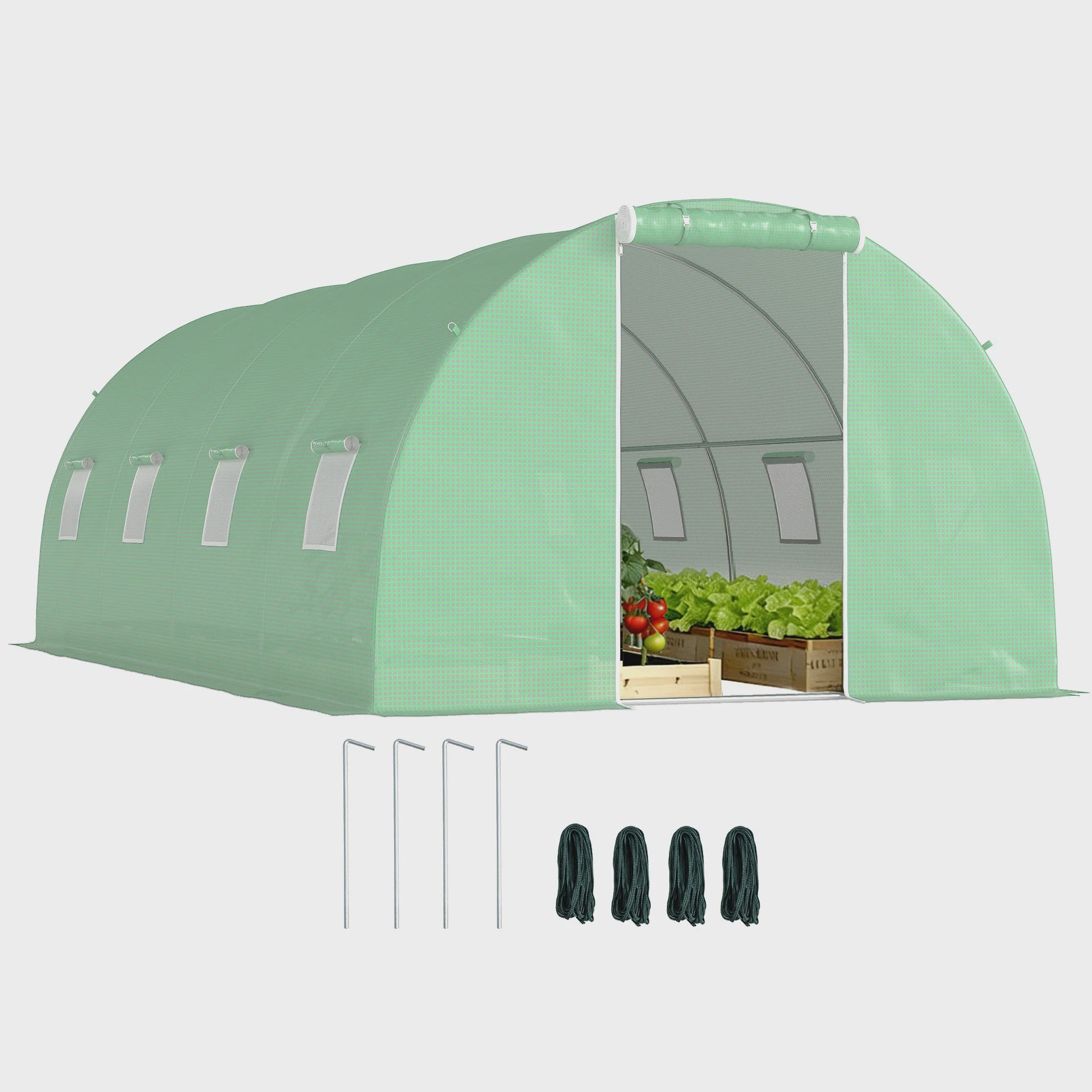 Outsunny Tunnelkas 18m² - 6x3x2m - Groene PE Tunnelkas met Ritsdeur en Ramen