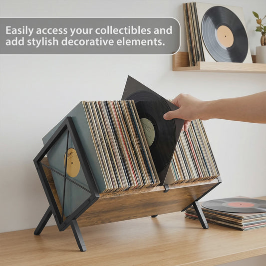 Stijlvolle Retro Vinylplatenhouder & LP Opbergrek - Minimalistisch Bureau Display