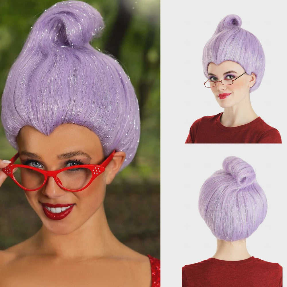 HAIRJOY Lila Sprookjesfee Pruik - Kort Synthetisch Haar met Glitters voor Carnaval & Cosplay