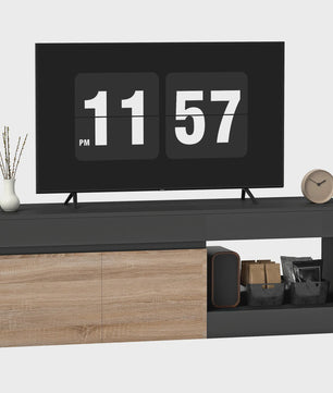 Moderne TV Meubel met 2 Deuren en Open Compartiment - Zwart/Houtkleur - Tot 60 Inch