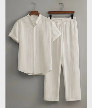 Zomerse Heren Tweedelige Set: Luchtig Linnen Look Shirt met Broek