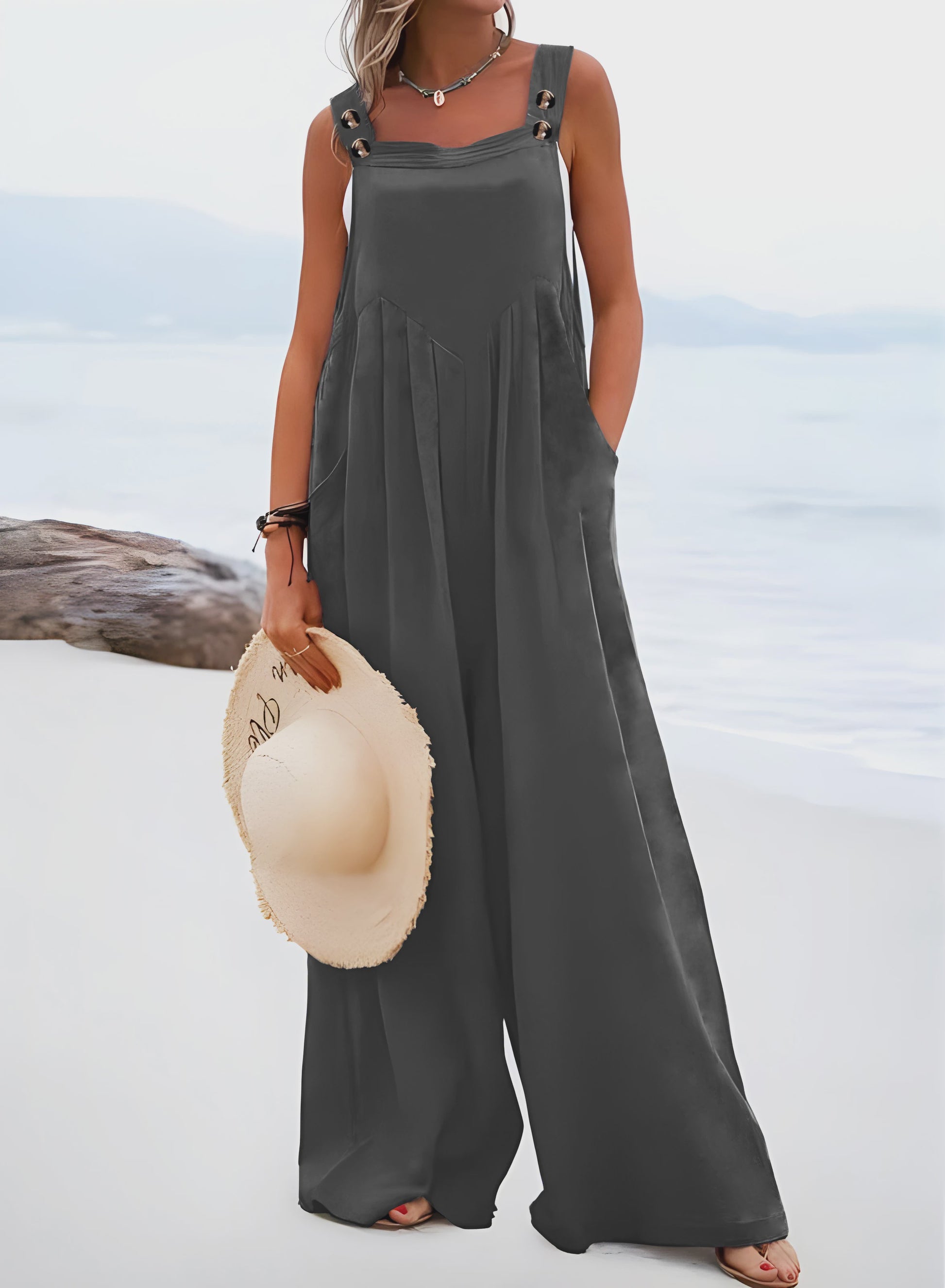 Zomerse Wijde Pijp Jumpsuit met Bretels - Casual en Comfortabel