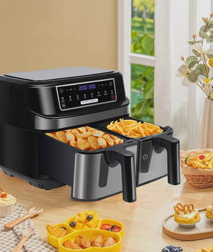 Dubbele Airfryer XXL 9L met 2 Onafhankelijke Lades & LED Touchscreen