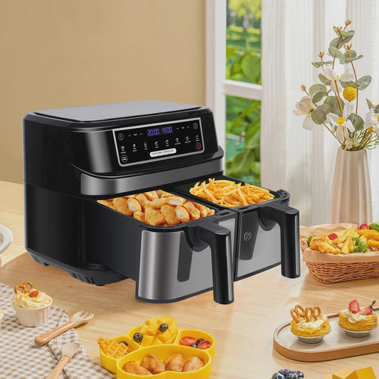 Dubbele Airfryer XXL 9L met 2 Onafhankelijke Lades & LED Touchscreen