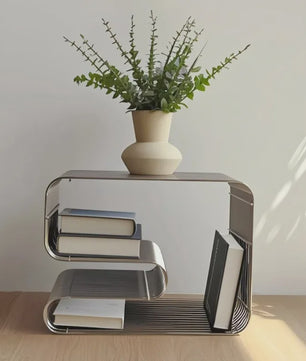 Scandinavische Metalen Bijzettafel - Minimalistisch Design met Boek- en Tijdschriftenopslag