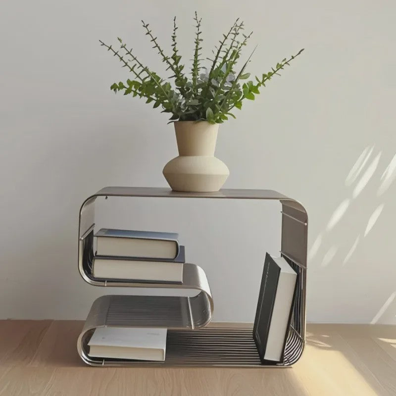 Scandinavische Metalen Bijzettafel - Minimalistisch Design met Boek- en Tijdschriftenopslag