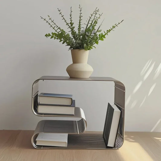 Scandinavische Metalen Bijzettafel - Minimalistisch Design met Boek- en Tijdschriftenopslag