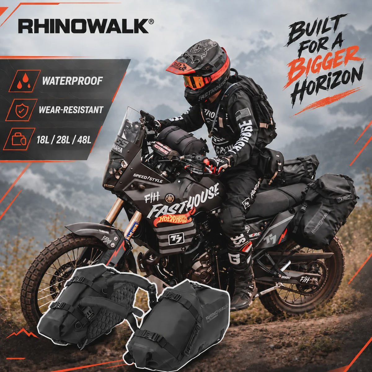 Rhinowalk Waterdichte Motor Zijkoffers - 18L, 28L, 48L - Adventure Touring Bagage
