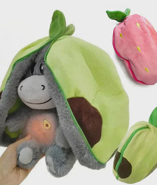 Aardbei Ezel Pluche Knuffel - Veranderbaar & Slaap Poppetje (30cm) - Kinder Cadeau