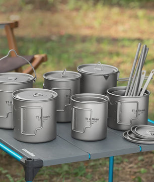 Tiartisan Titanium Mok met Opvouwbaar Handvat - Lichtgewicht & Draagbaar voor Outdoor Avonturen