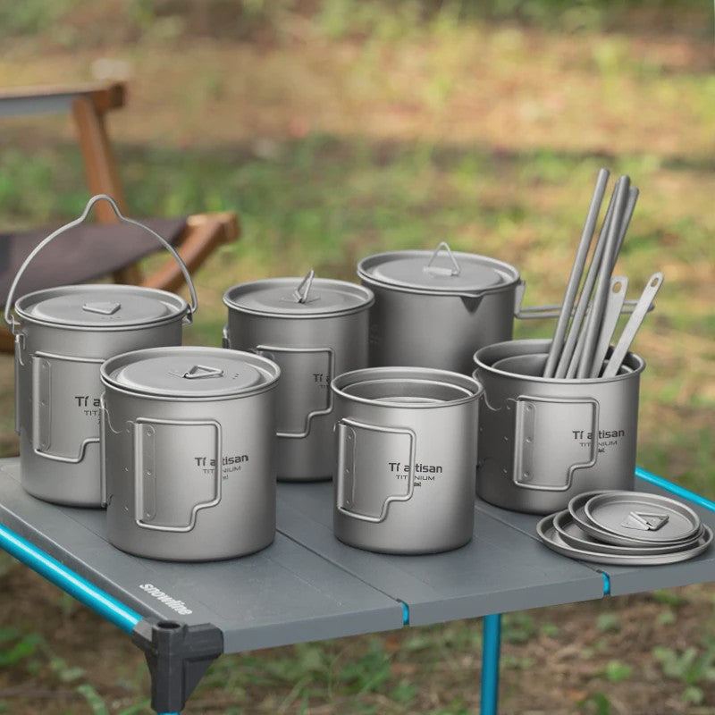 Tiartisan Titanium Mok met Opvouwbaar Handvat - Lichtgewicht & Draagbaar voor Outdoor Avonturen