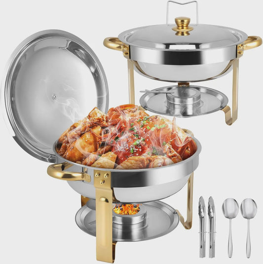 Chafing Dish Buffet Set RVS met Gouden Accent - 2 of 4 Stuks